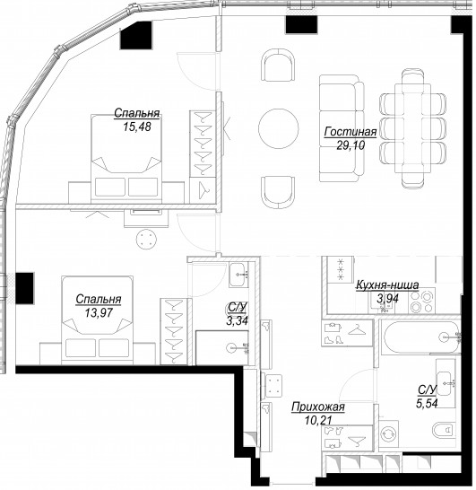 Трёхкомнатная квартира 81 м²